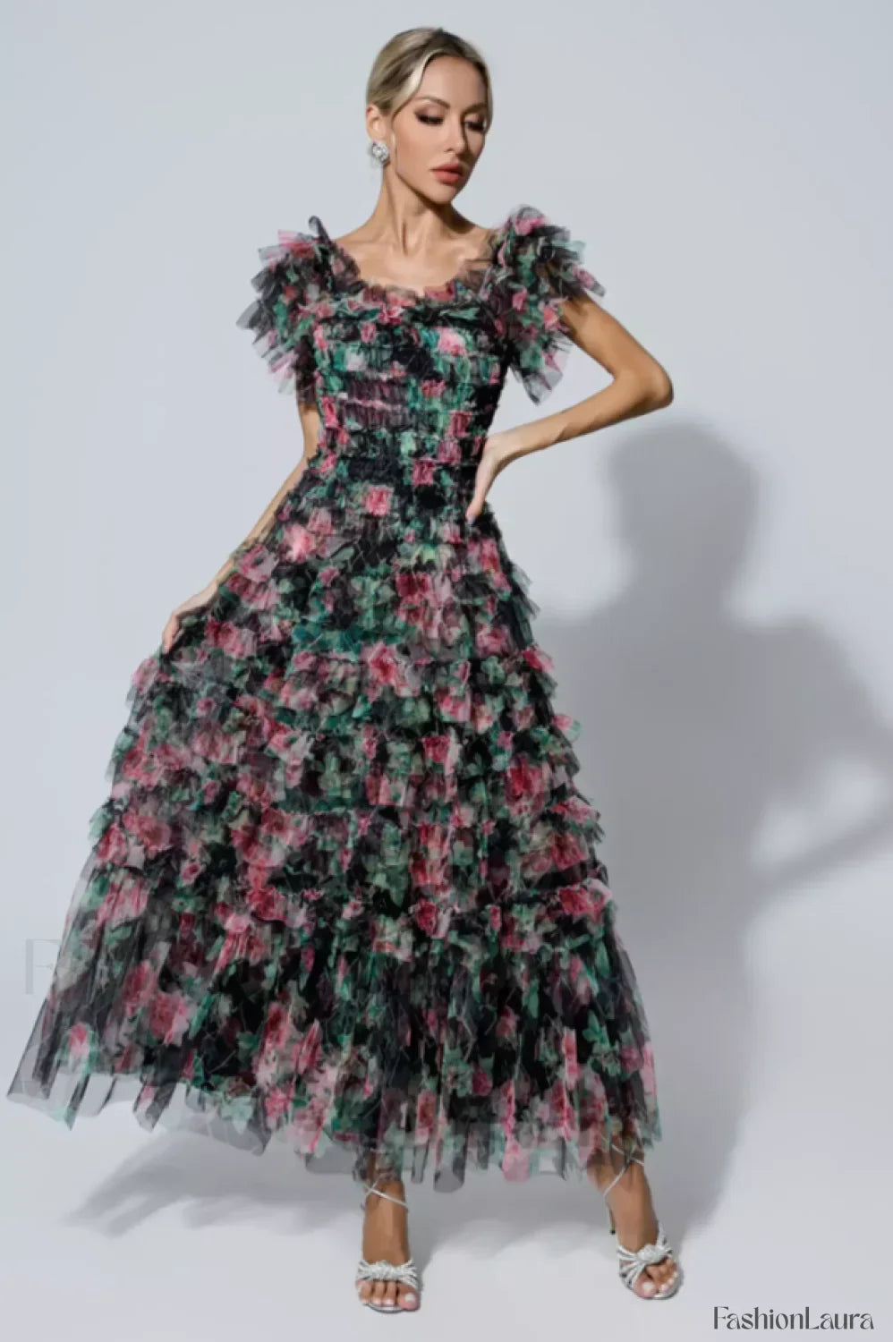 Nola Ruched Stylish Floral Maxi Dress