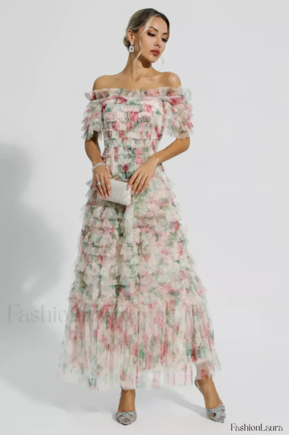 Nola Ruched Stylish Floral Maxi Dress