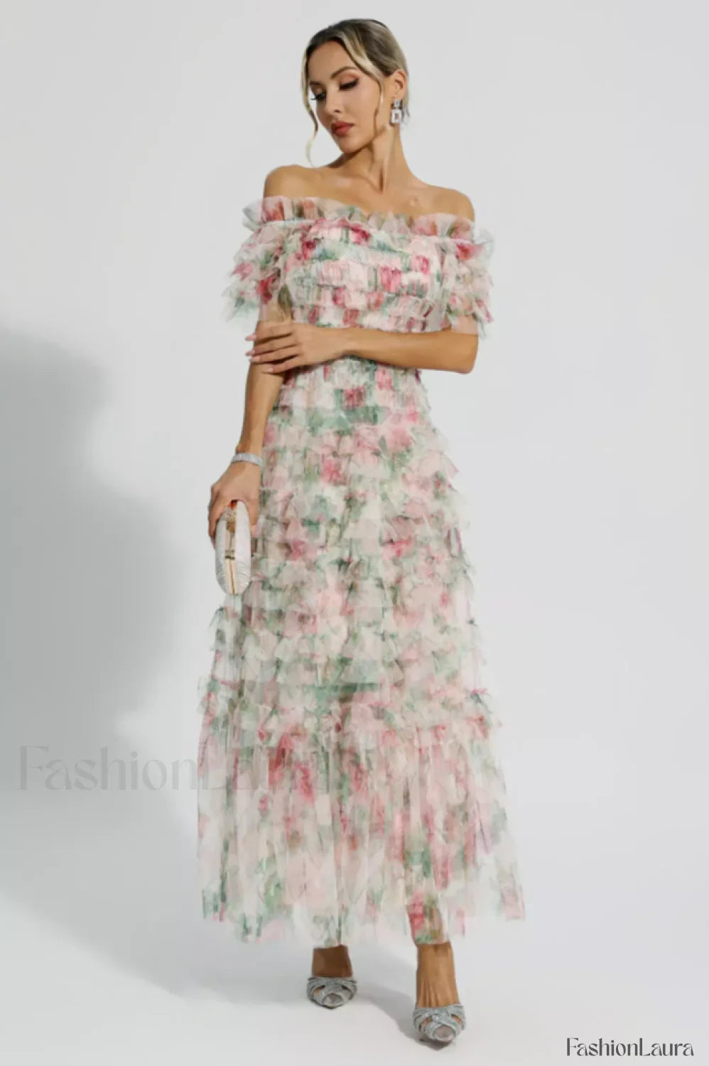 Nola Ruched Stylish Floral Maxi Dress