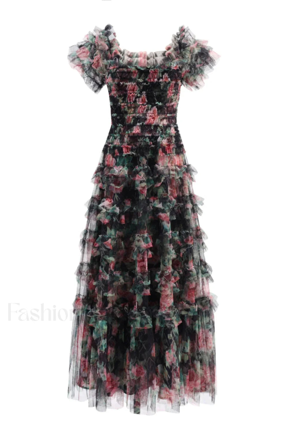 Nola Ruched Stylish Floral Maxi Dress S / Black Floral