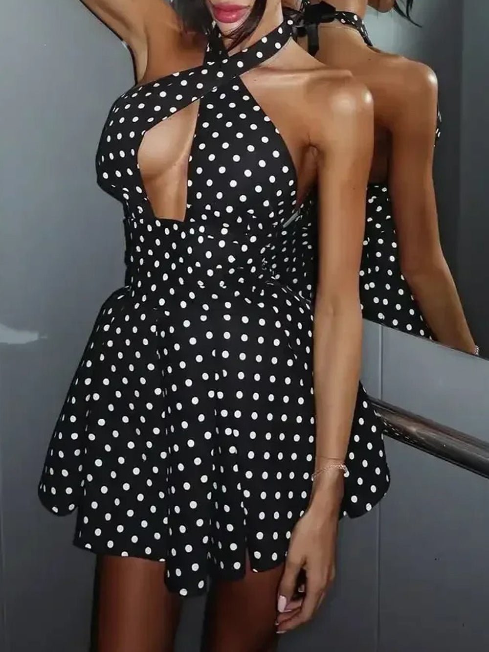 Nora Polka Dot Halter Mini Dress