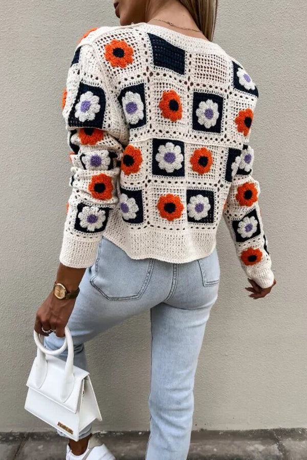 Square Crochet Crop Button Cardigan