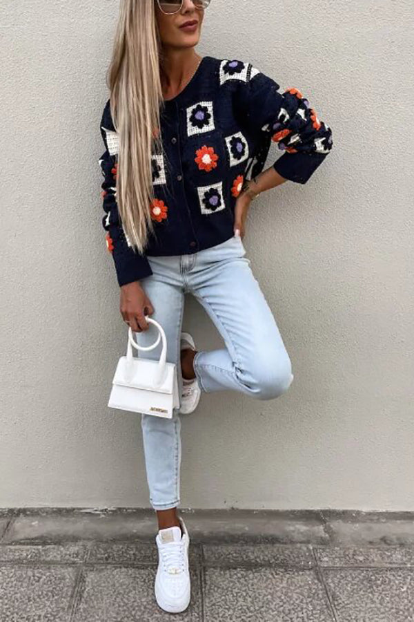 Square Crochet Crop Button Cardigan