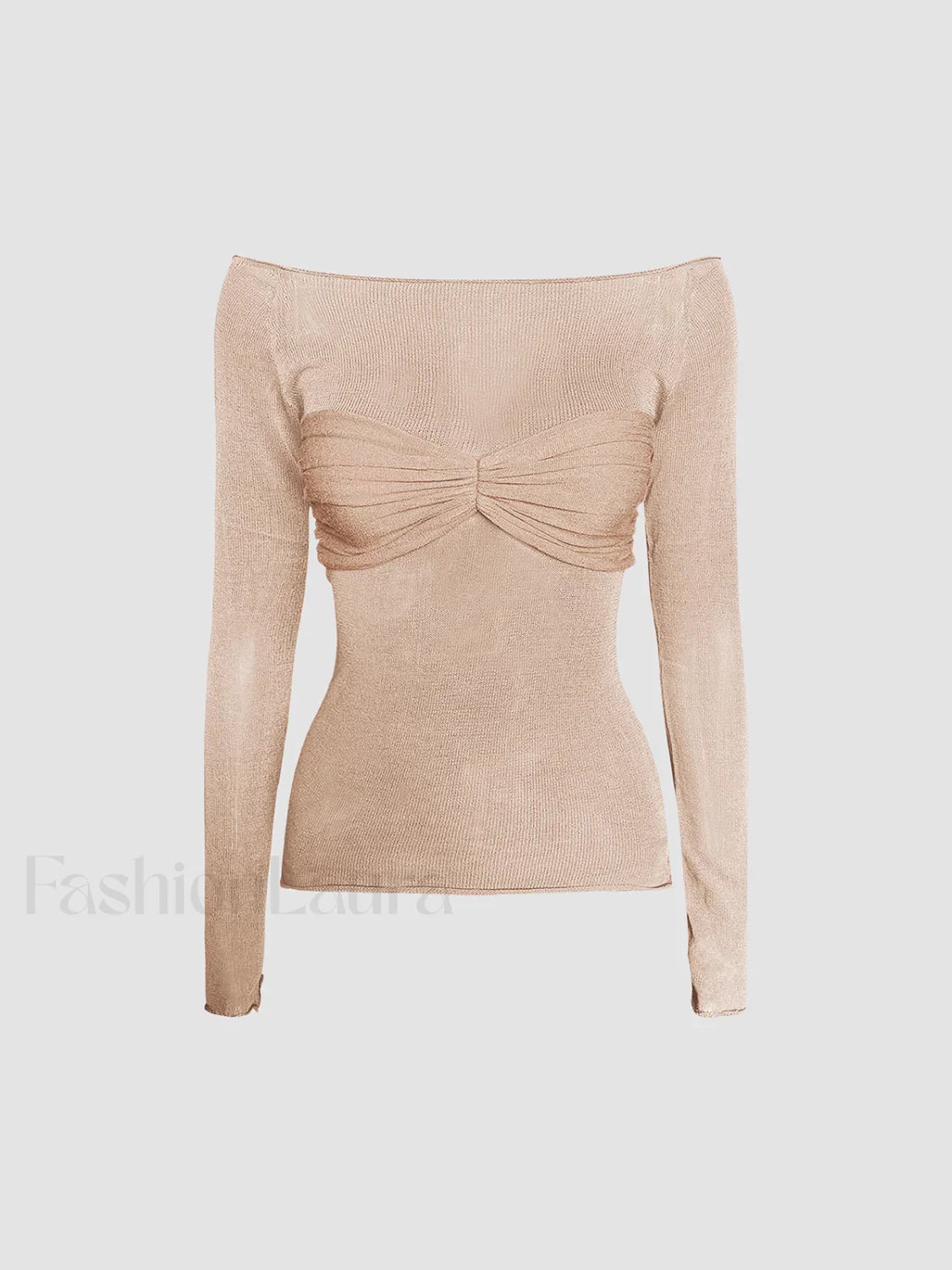 Nostalgia Off Shoulder Mesh Trendy Long Sleeve Shirt Khaki / XS Sweaters L