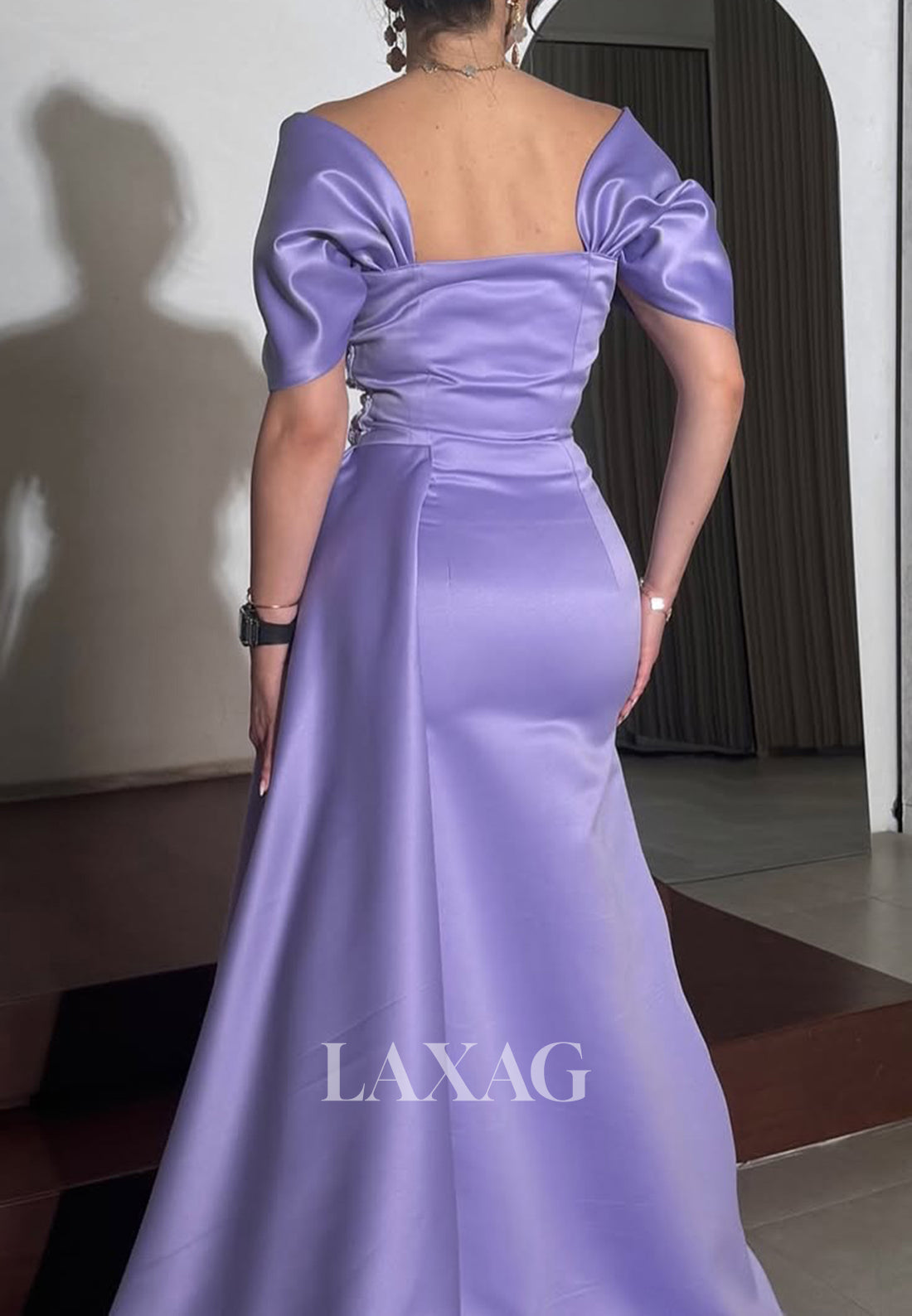 Cap-Sleeves Tube Top Beaded Pleated Mermaid Evening Dress Floral Embellished Formal Gowns
