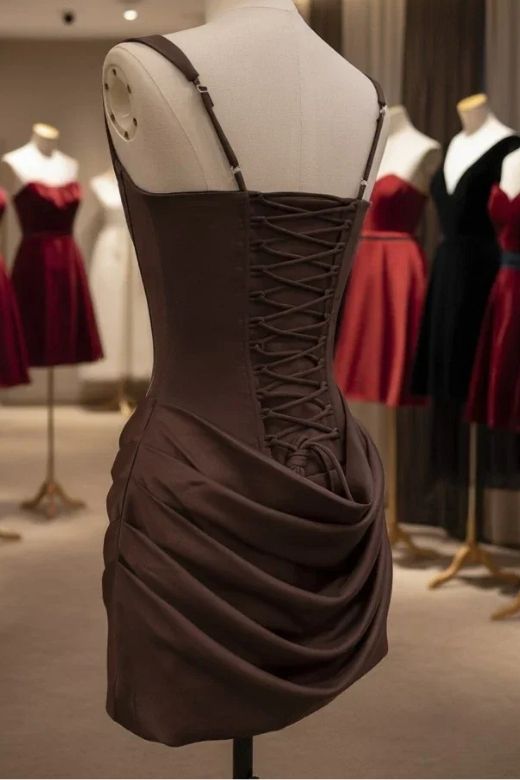 Nova Bodycon Wrap Mini Dress - Coffee Brown