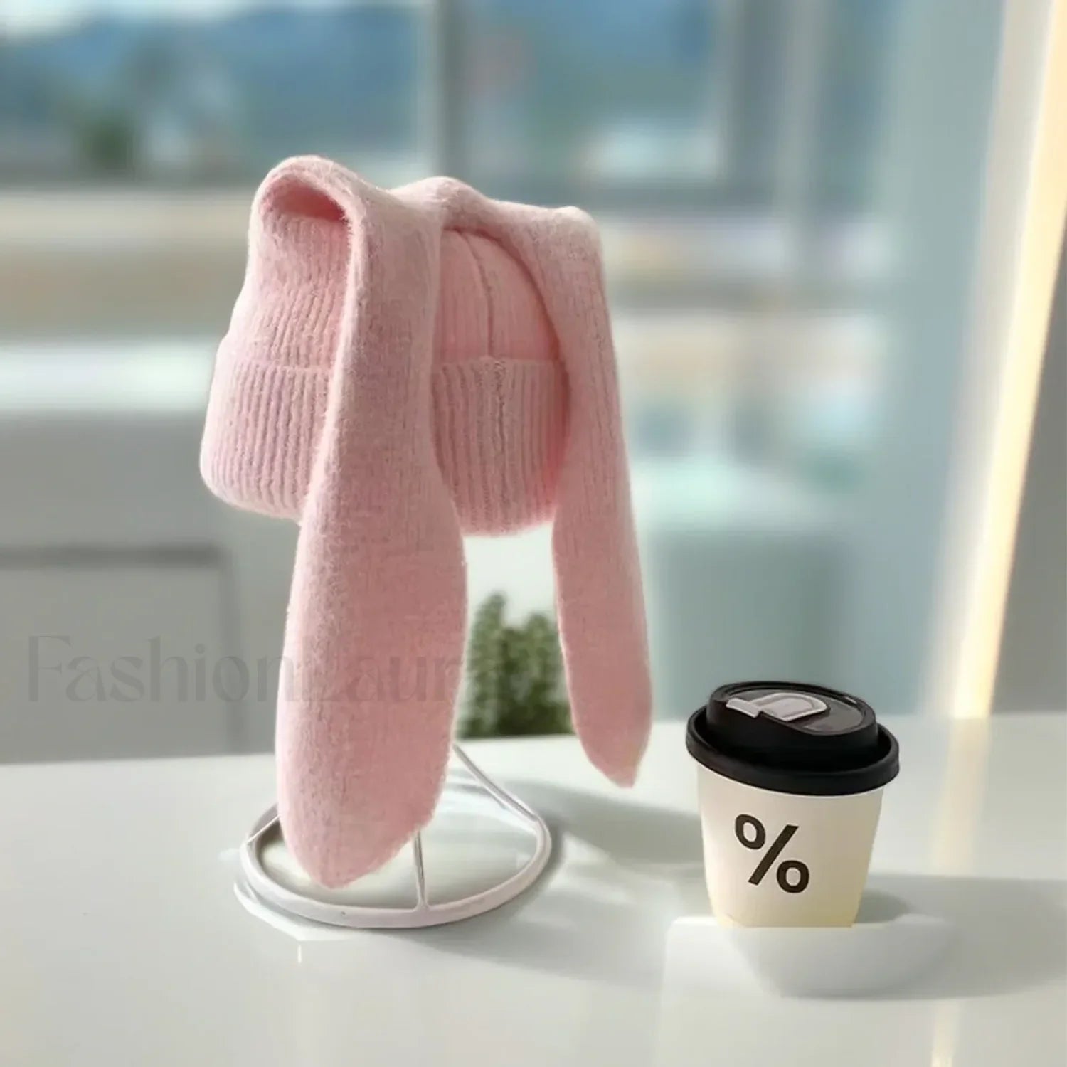 Novelty Cute Rabbit Ears Autumn Winter Skullies Beanies Hat Pink / 56 60cm