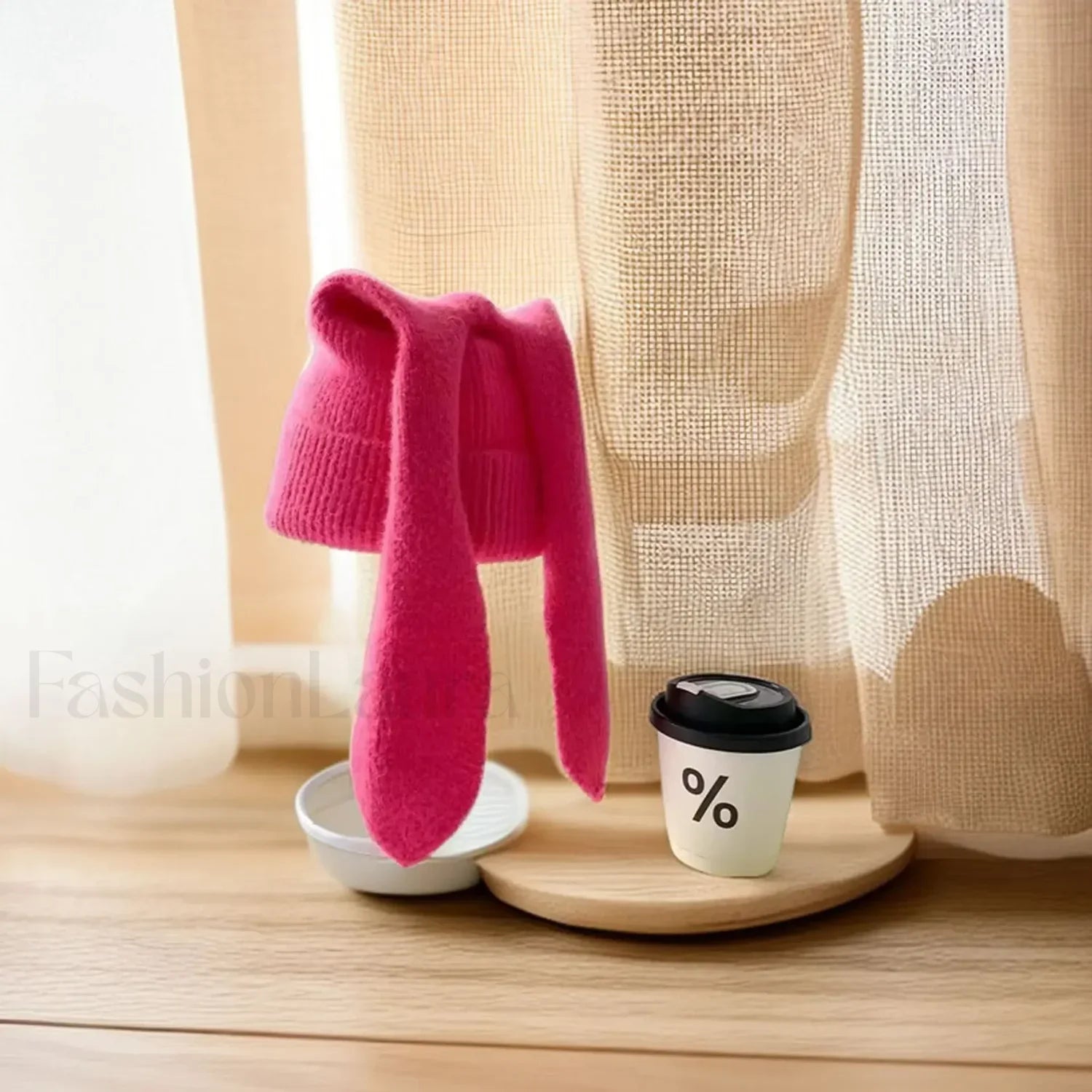 Novelty Cute Rabbit Ears Autumn Winter Skullies Beanies Hat rose / 56 60cm