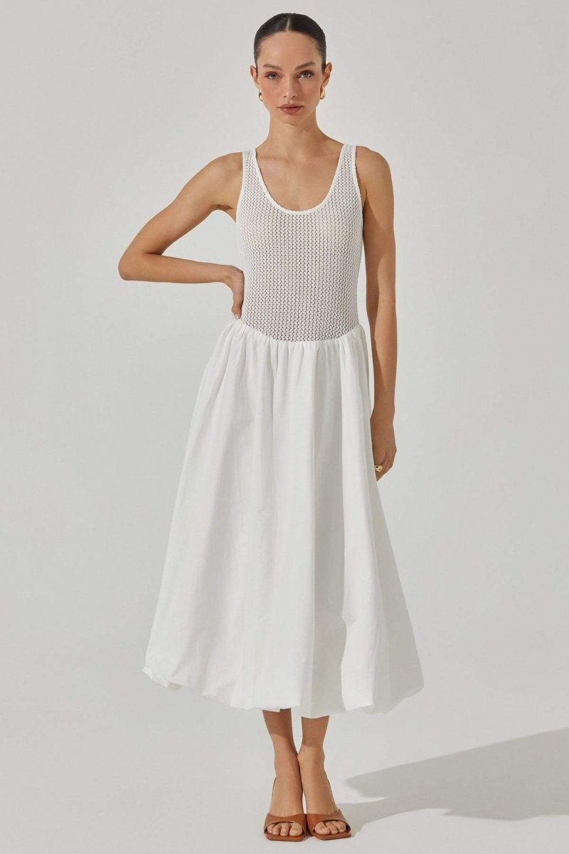 Leila Timeless Bare-Arm Midi Dress in Contrast Color Boutique Collection