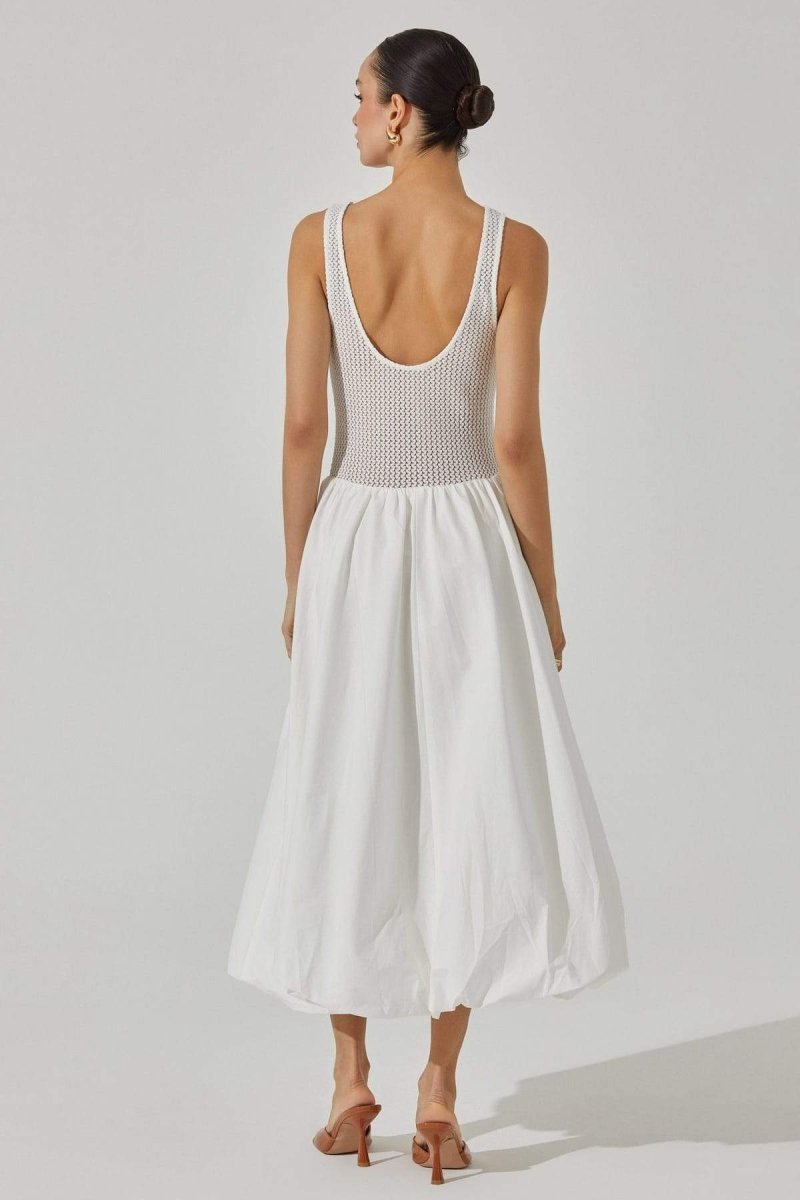 Teodora Minimalist Open-Shoulder Midi Dress in Contrast Color Chic Silhouette Collection