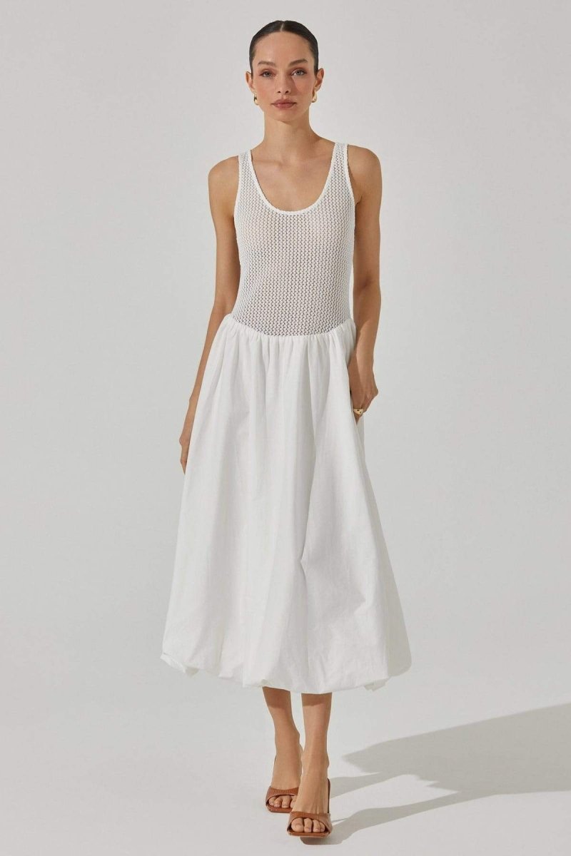 Teodora Minimalist Open-Shoulder Midi Dress in Contrast Color Chic Silhouette Collection