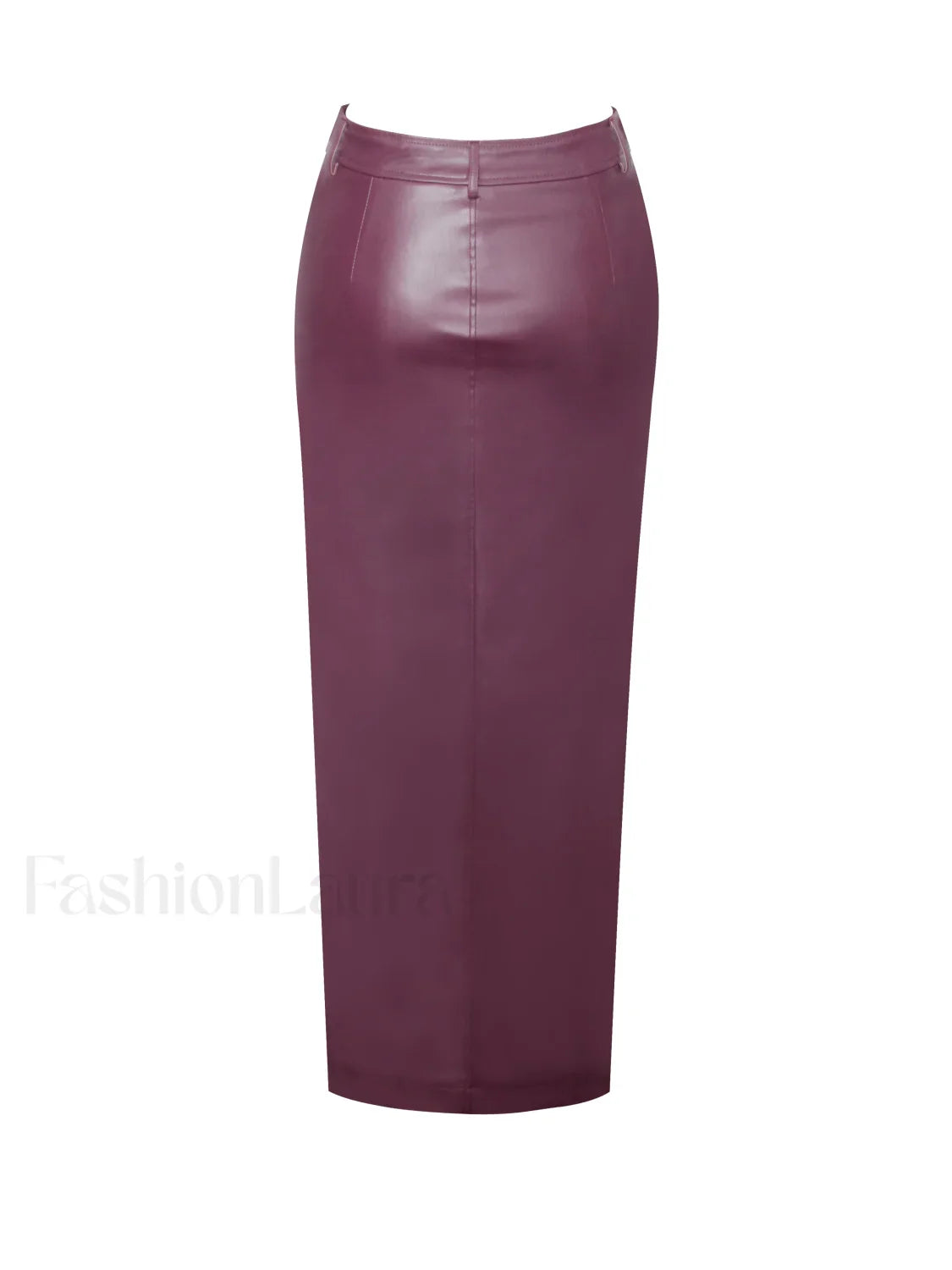 Noya Purple Front Charming Slit Vegan Leather Skirt