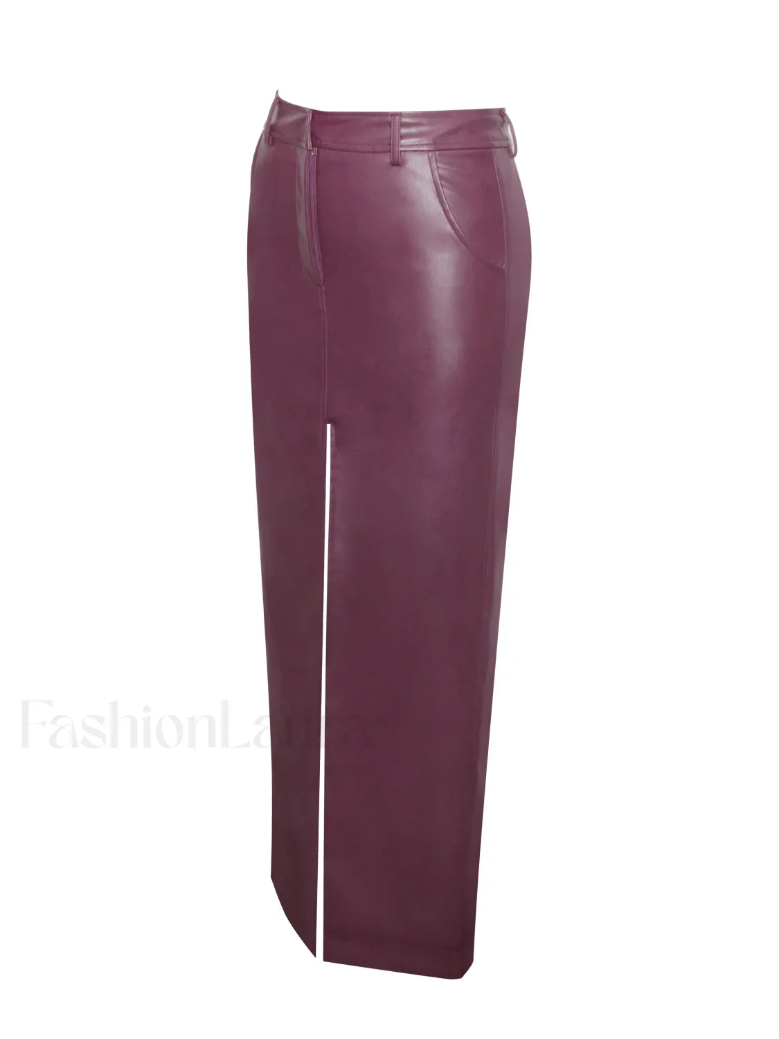 Noya Purple Front Charming Slit Vegan Leather Skirt