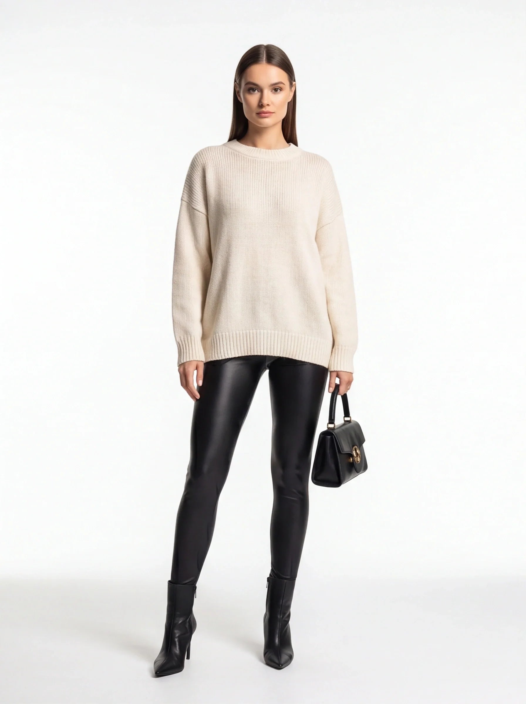 Black Leggings Fleece-Lined High-Waisted Knit