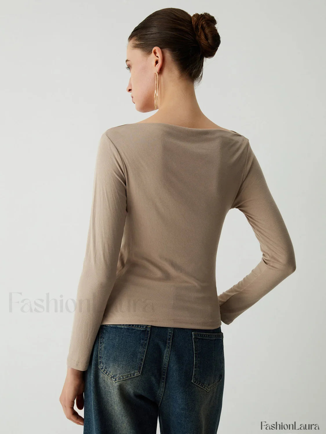 Oatmeal Ruched Graceful Long Sleeve Top
