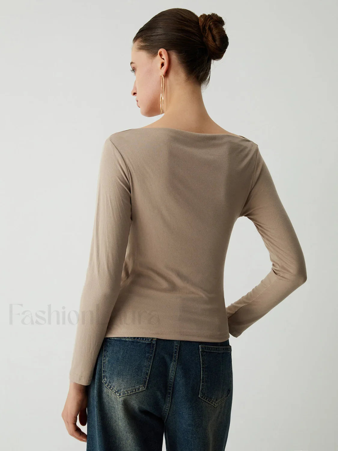Oatmeal Ruched Graceful Long Sleeve Top