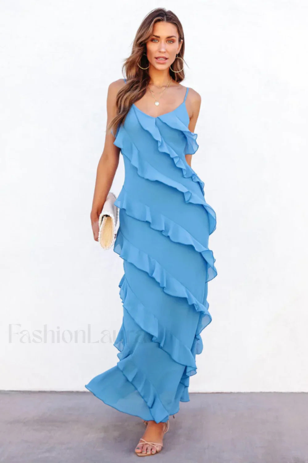 Ocean Waves Tiered Charming Ruffle Maxi Dress
