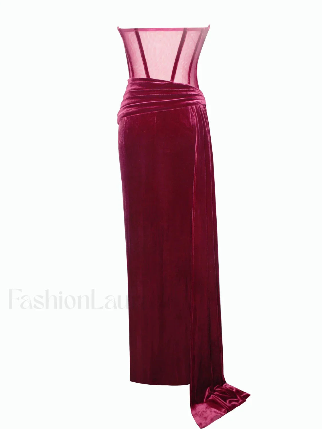 Octavia Burgundy Draping Crystal Graceful Corset High Slit Velvet Gown