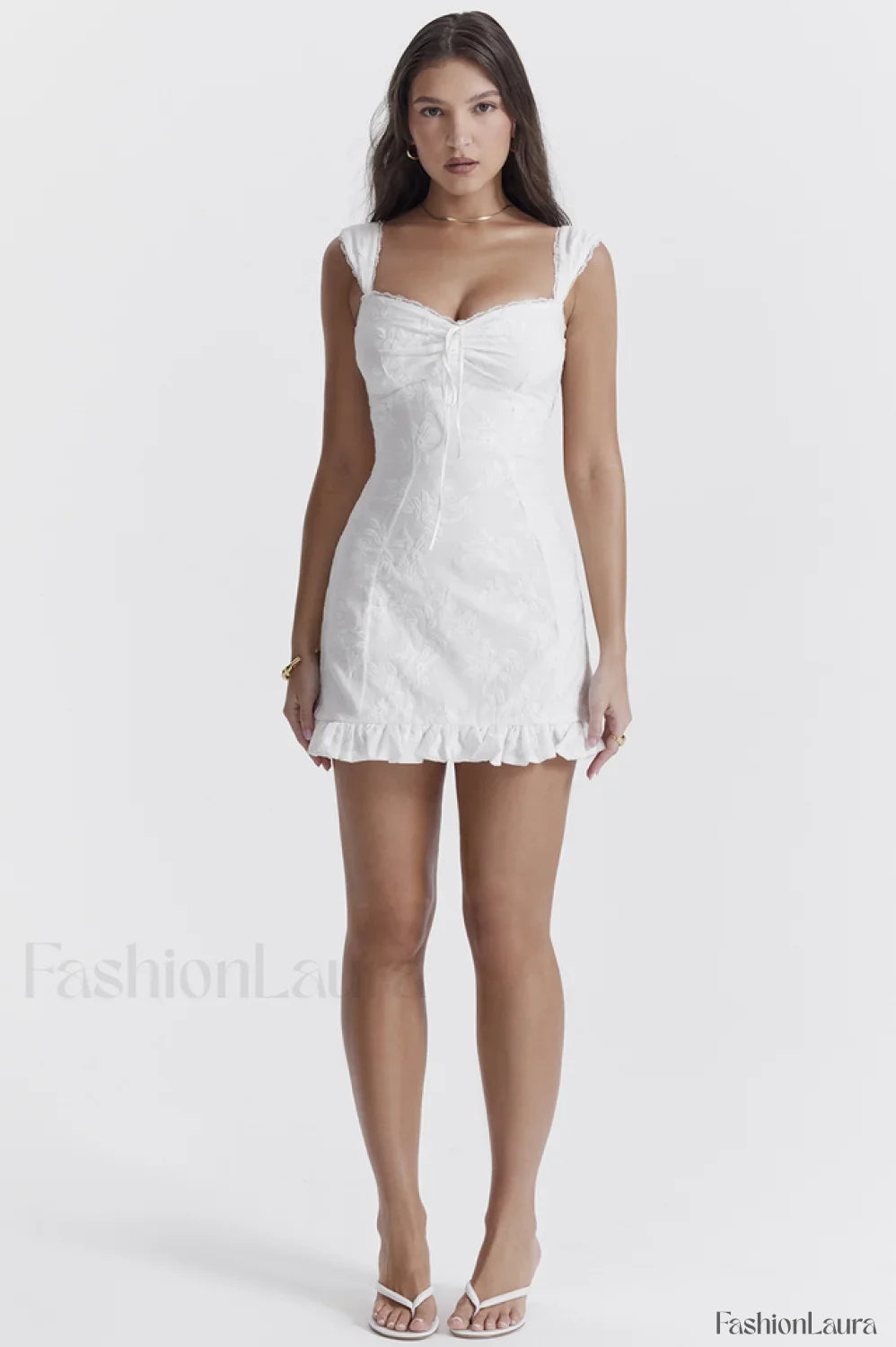 Odessa White Stylish Embroidered Mini Dress
