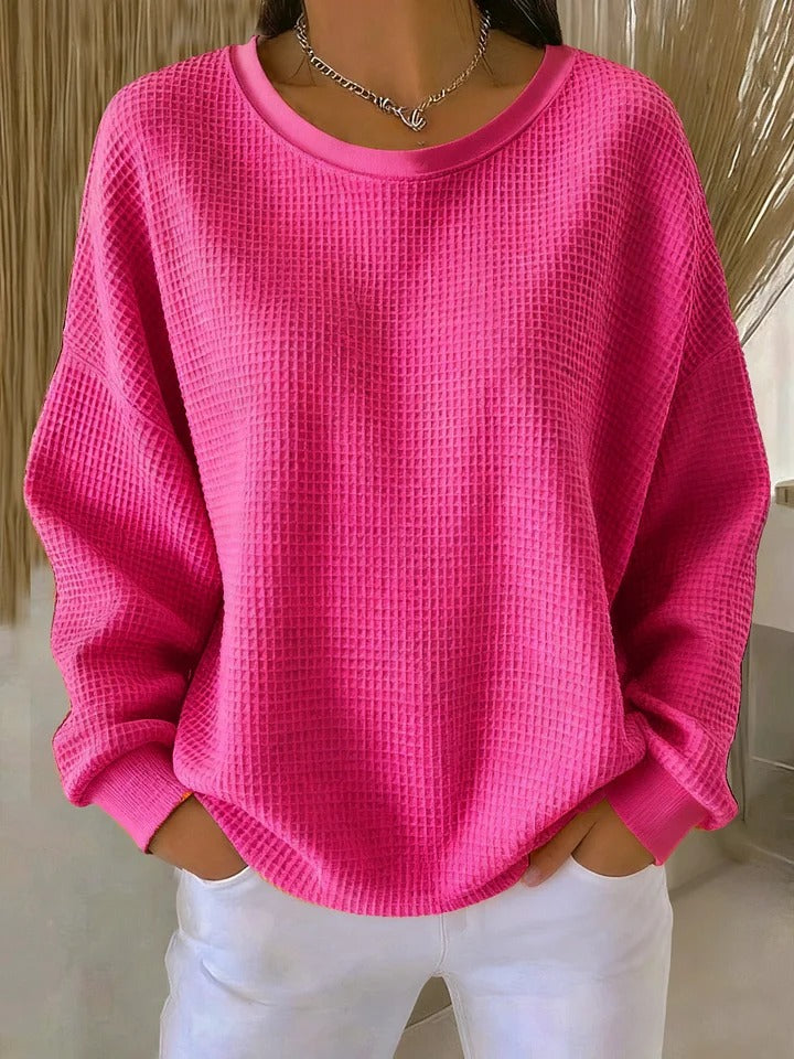 Crew Neck Long Sleeve Waffle Knit Sweater