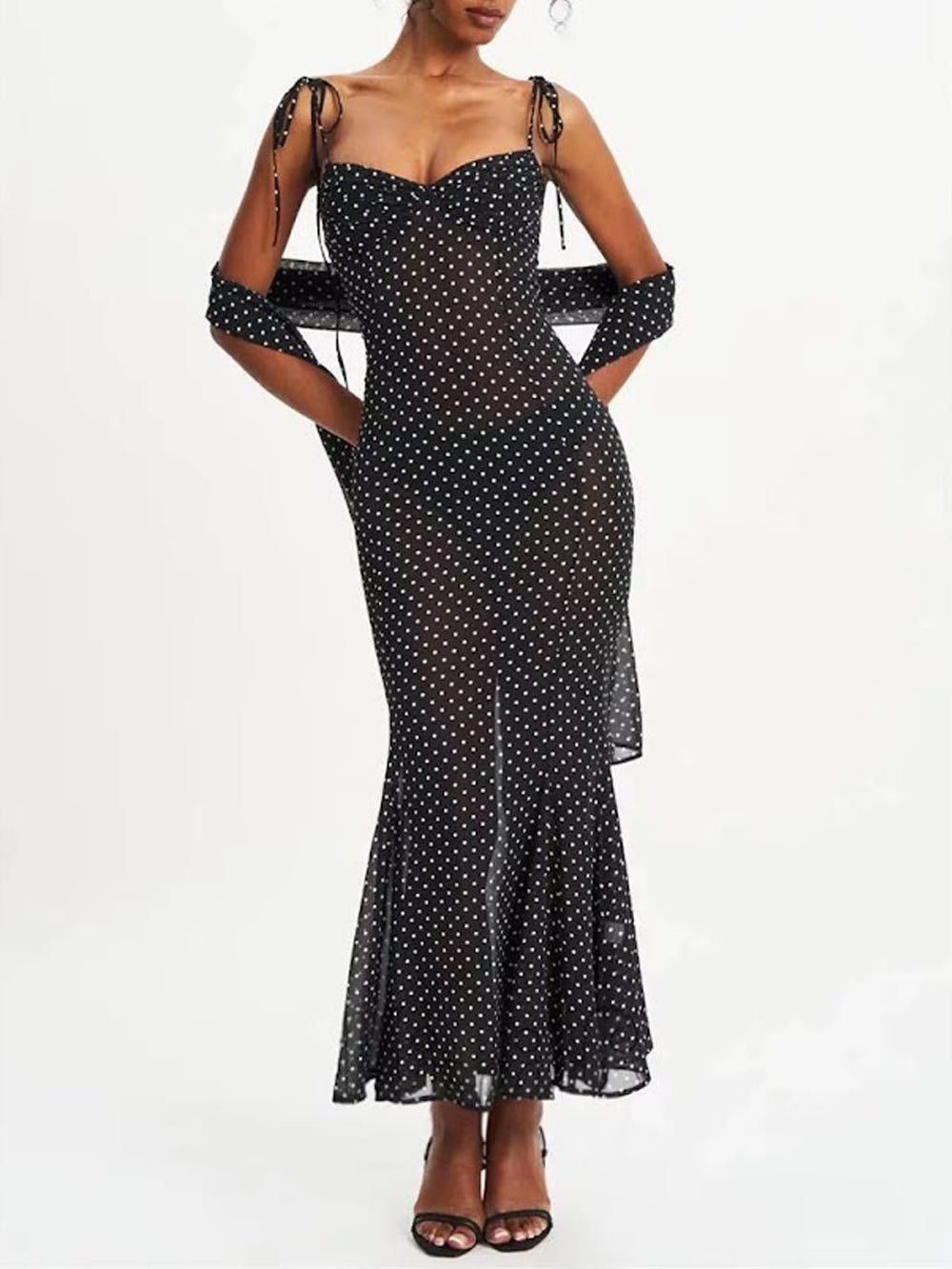 Odette Polka Dot Mesh Midi Dress