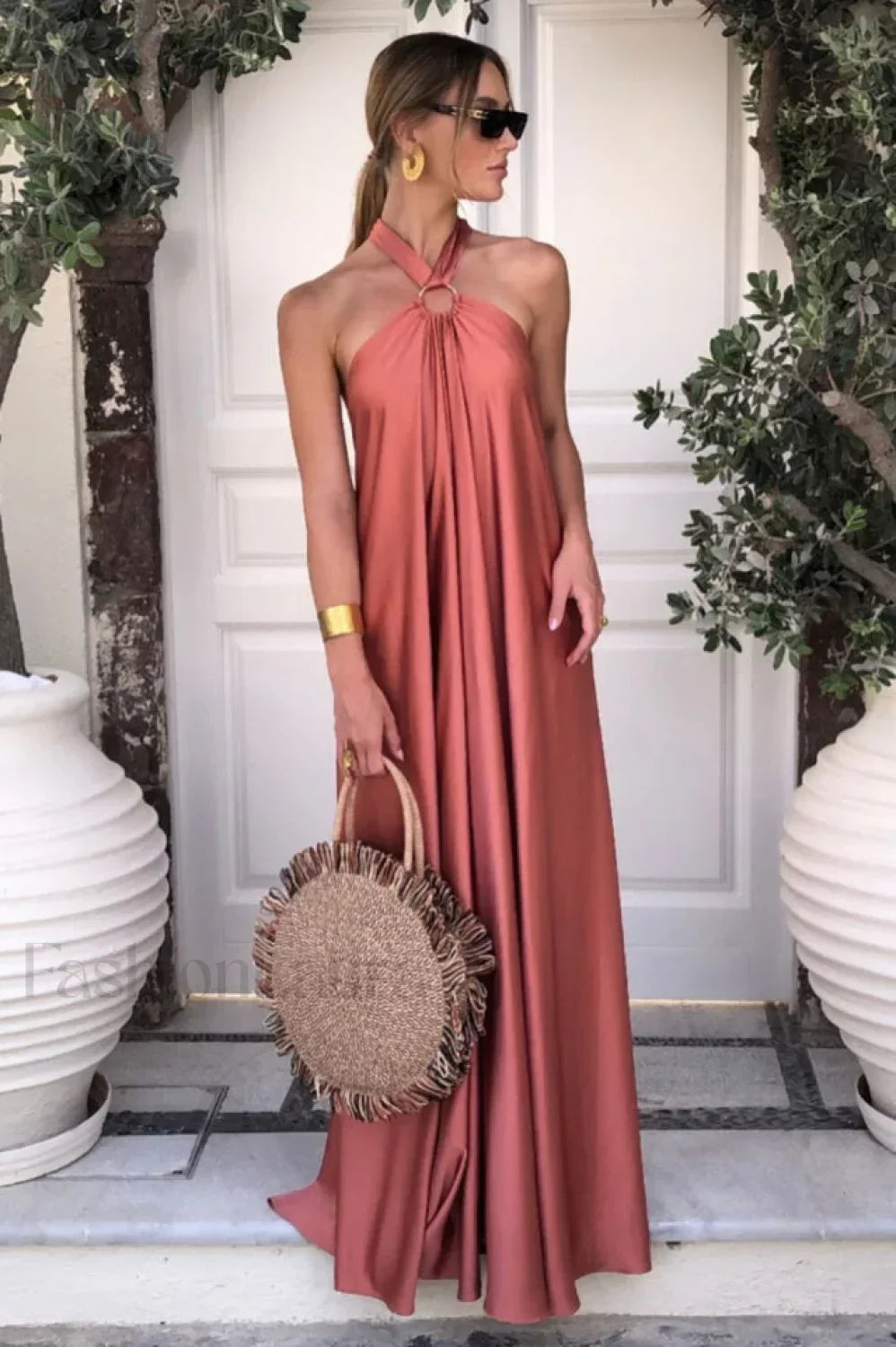 Ofelia Halter Stylish Loop Maxi Dress