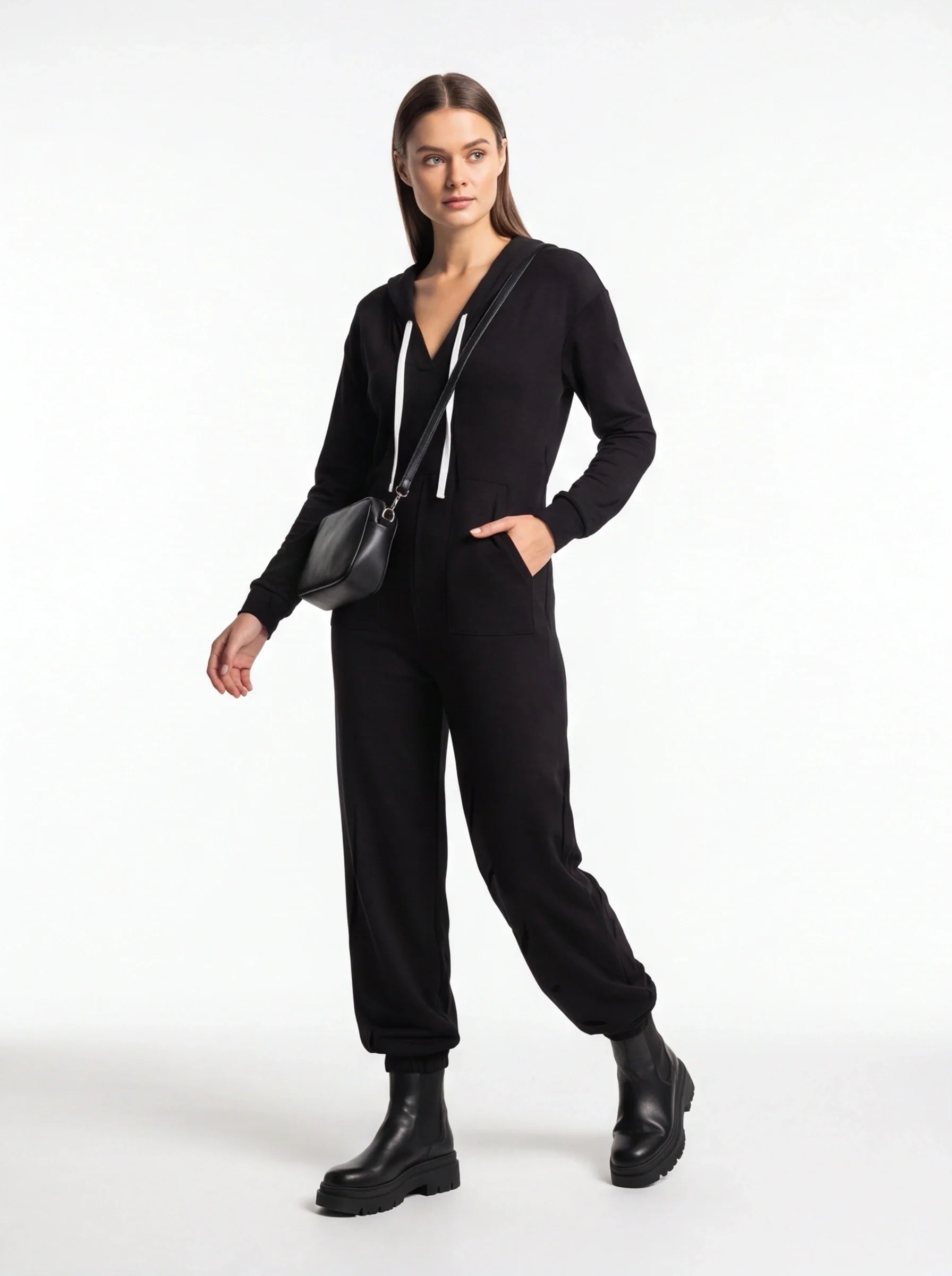 Trendy Hooded Cuffed Jumpsuit for Women | Soft Fabric & Adjustable Wai