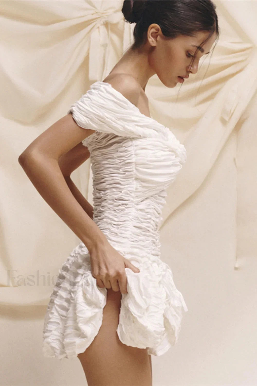 Off-Shoulder Backless Bodycon Solid Mini Dress