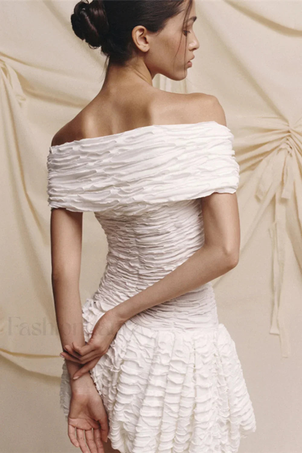 Off-Shoulder Backless Bodycon Solid Mini Dress