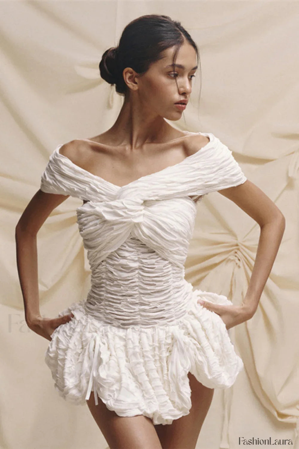 Off-Shoulder Backless Bodycon Solid Mini Dress