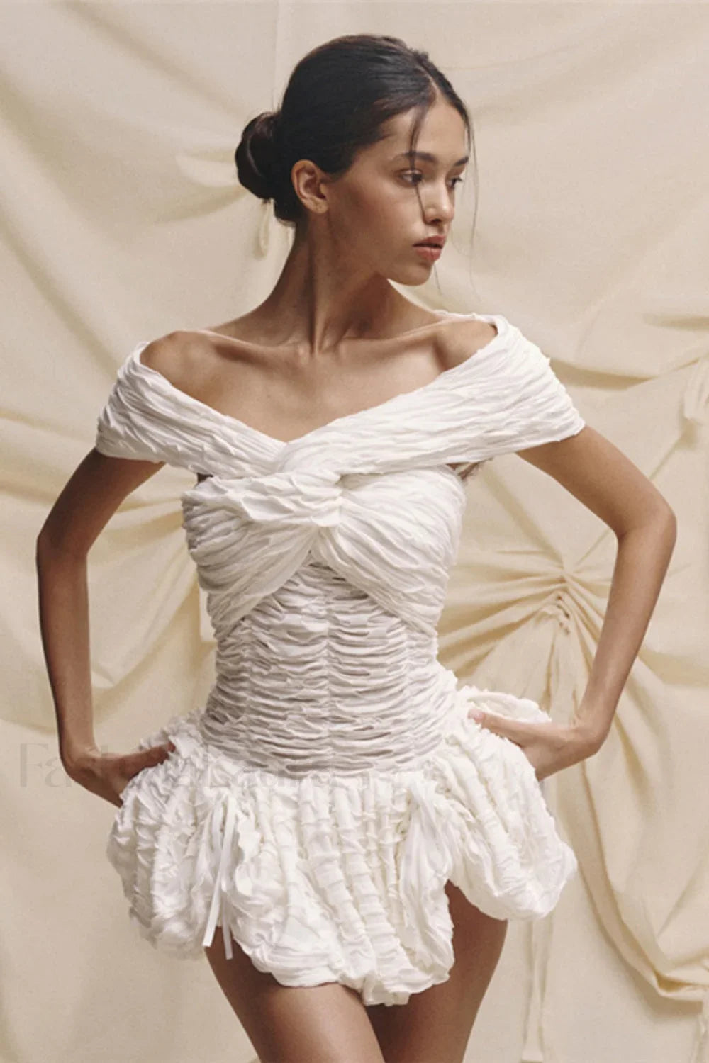 Off-Shoulder Backless Bodycon Solid Mini Dress