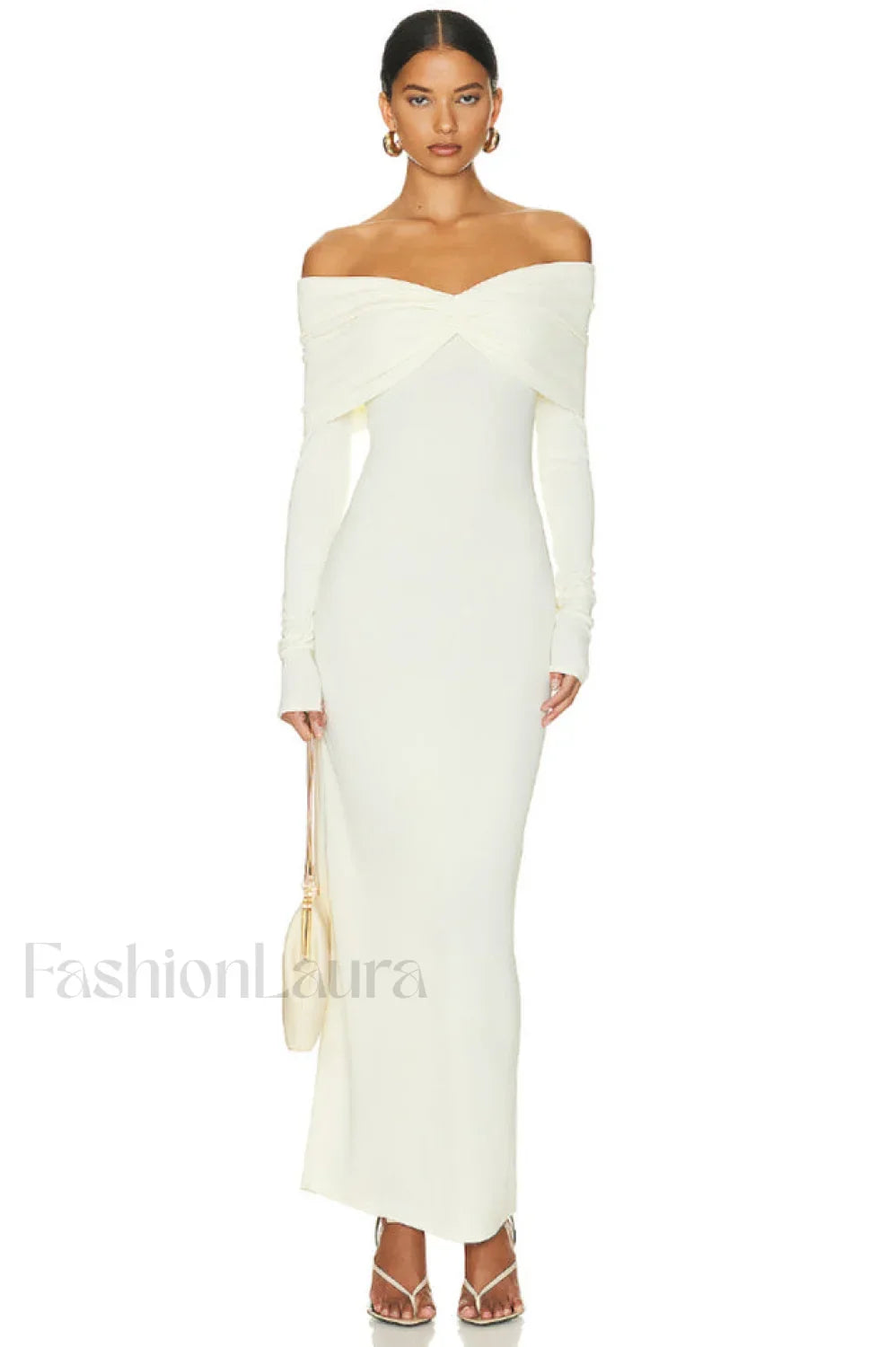 Off Shoulder Bodycon Charming Bardot Midi Dress XS / White