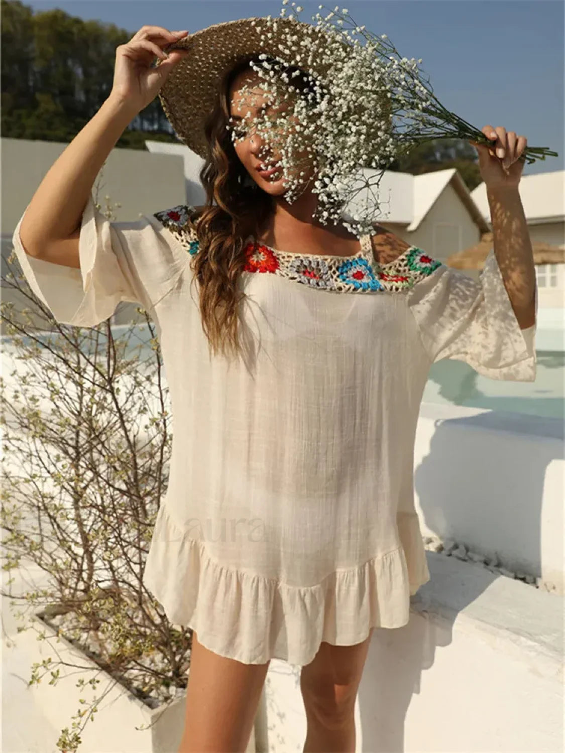 Off Shoulder Crochet Loose Cover Up