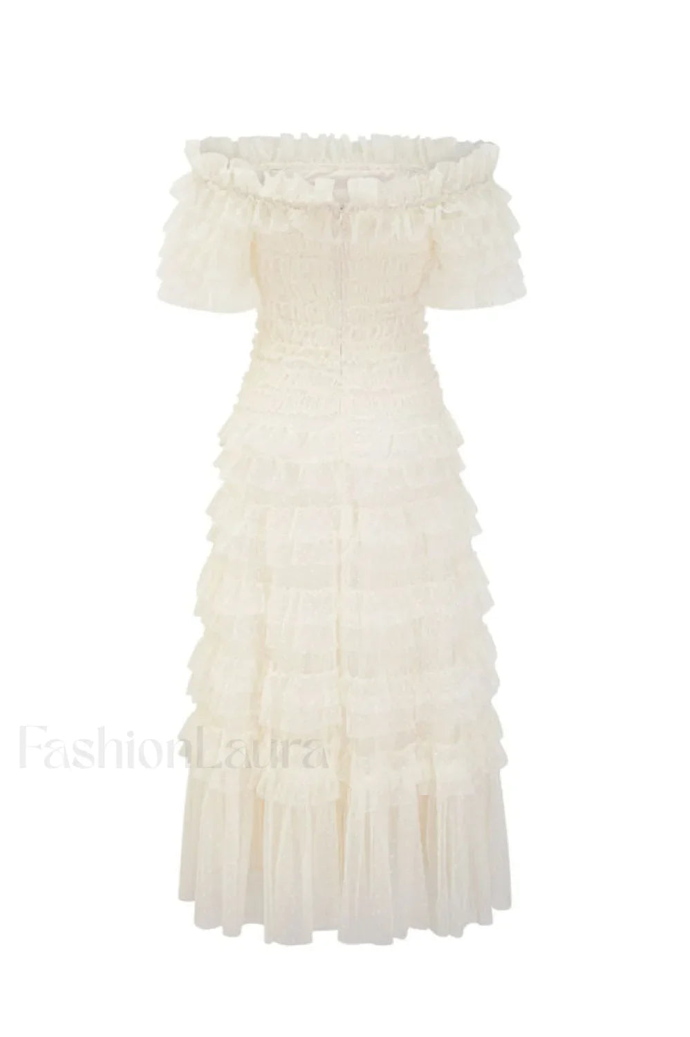 Off Shoulder Dotted Charming Tulle Maxi Dress