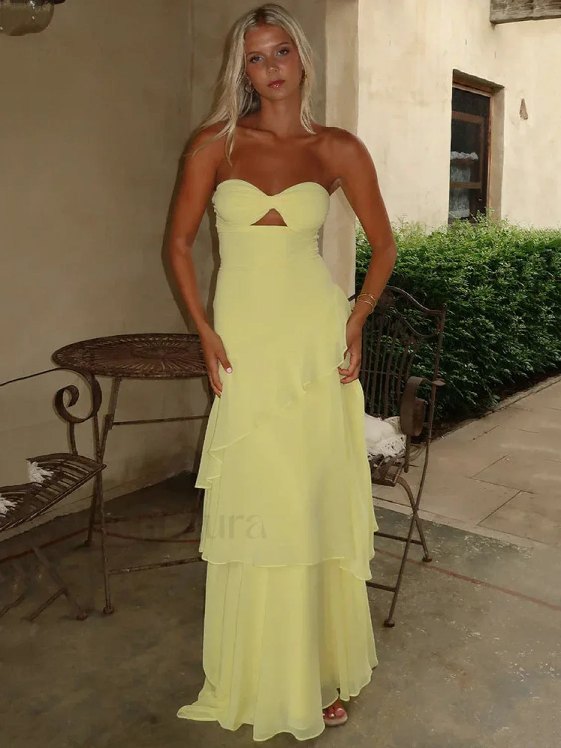 Off Shoulder Hollow Ruffle Maxi Dress