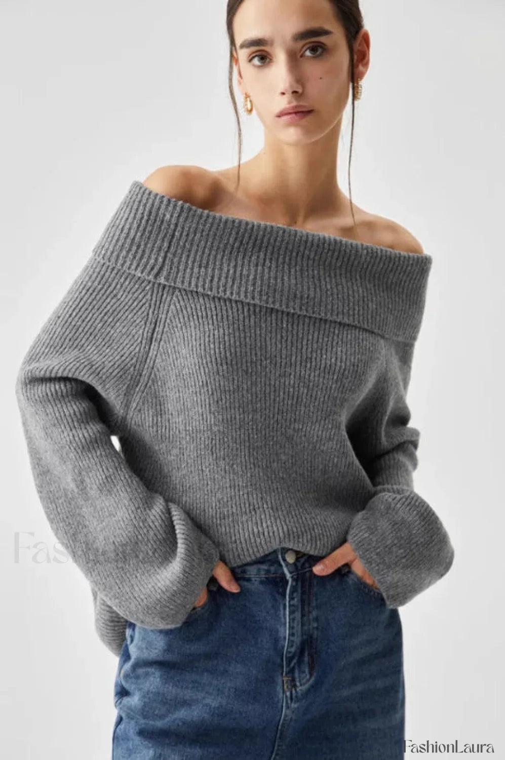 Off Shoulder Knit Pullover Sweater