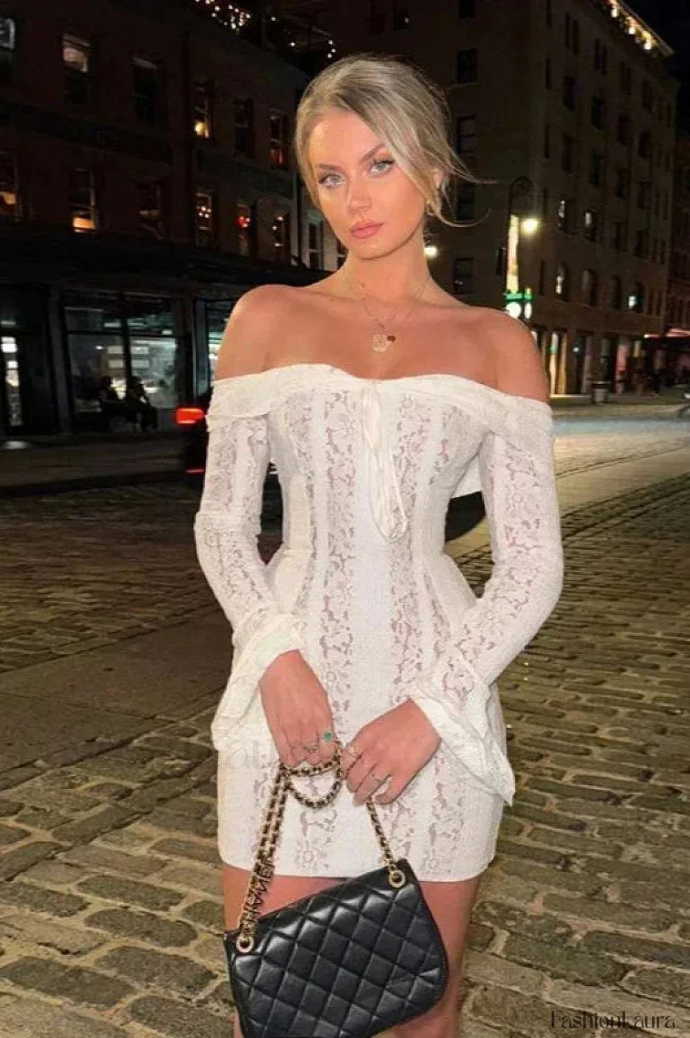 Off-Shoulder Lace Bodycon Boho Dress