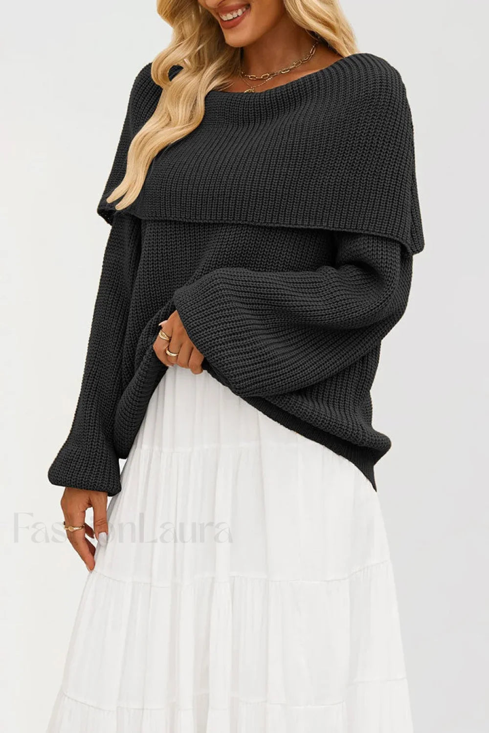 Off Shoulder Loose Knit Pullover Sweater