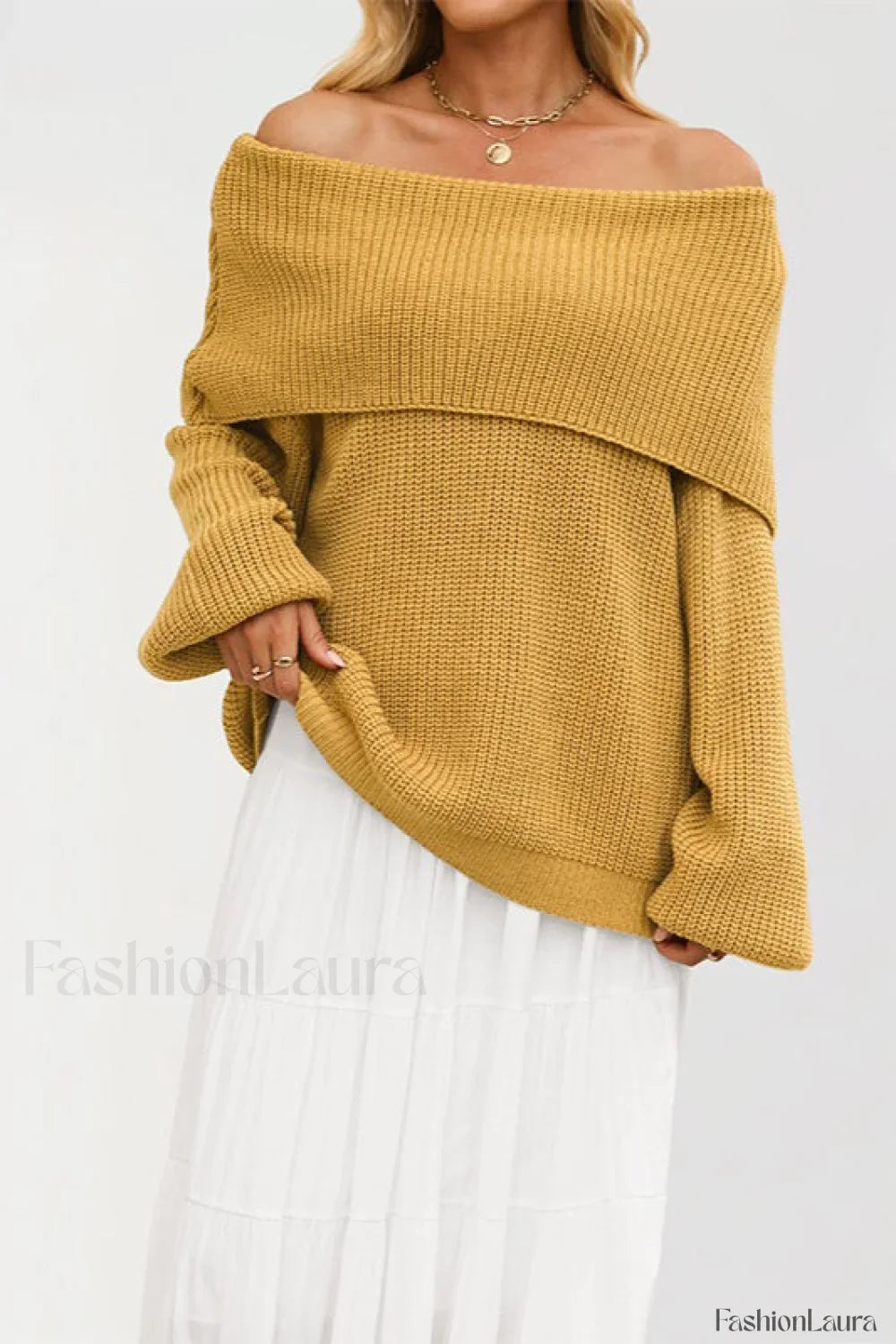 Off Shoulder Loose Knit Pullover Sweater