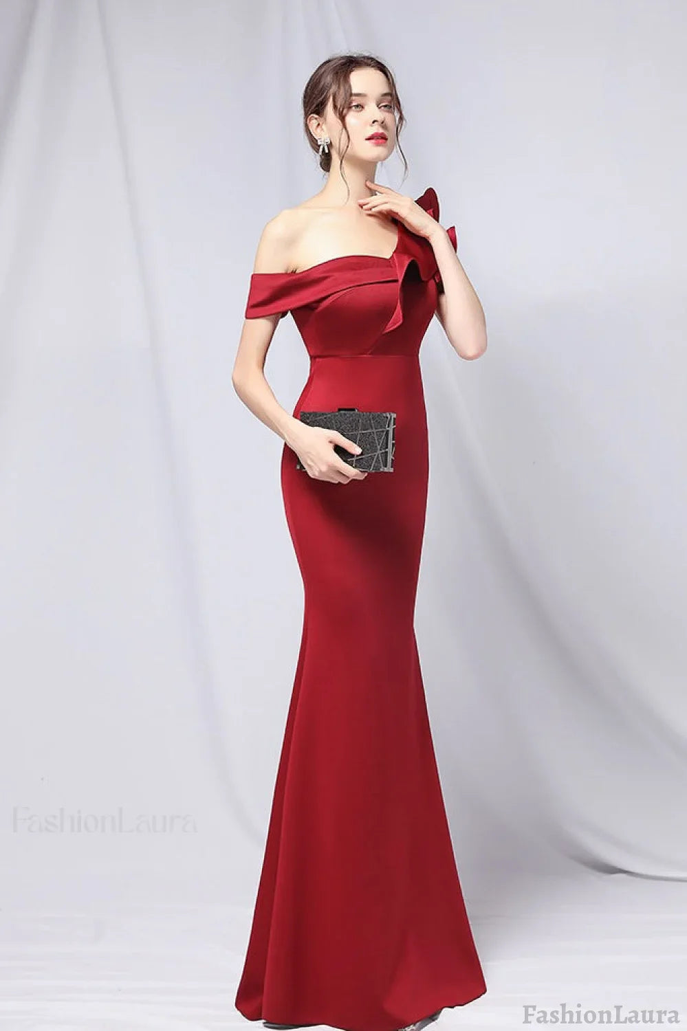 Off Shoulder Mermaid Maxi Party Dress Claret / S