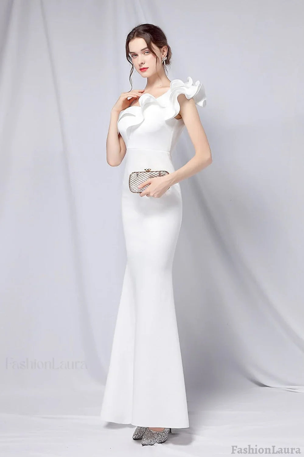 Off Shoulder Mermaid Maxi Party Dress White / S