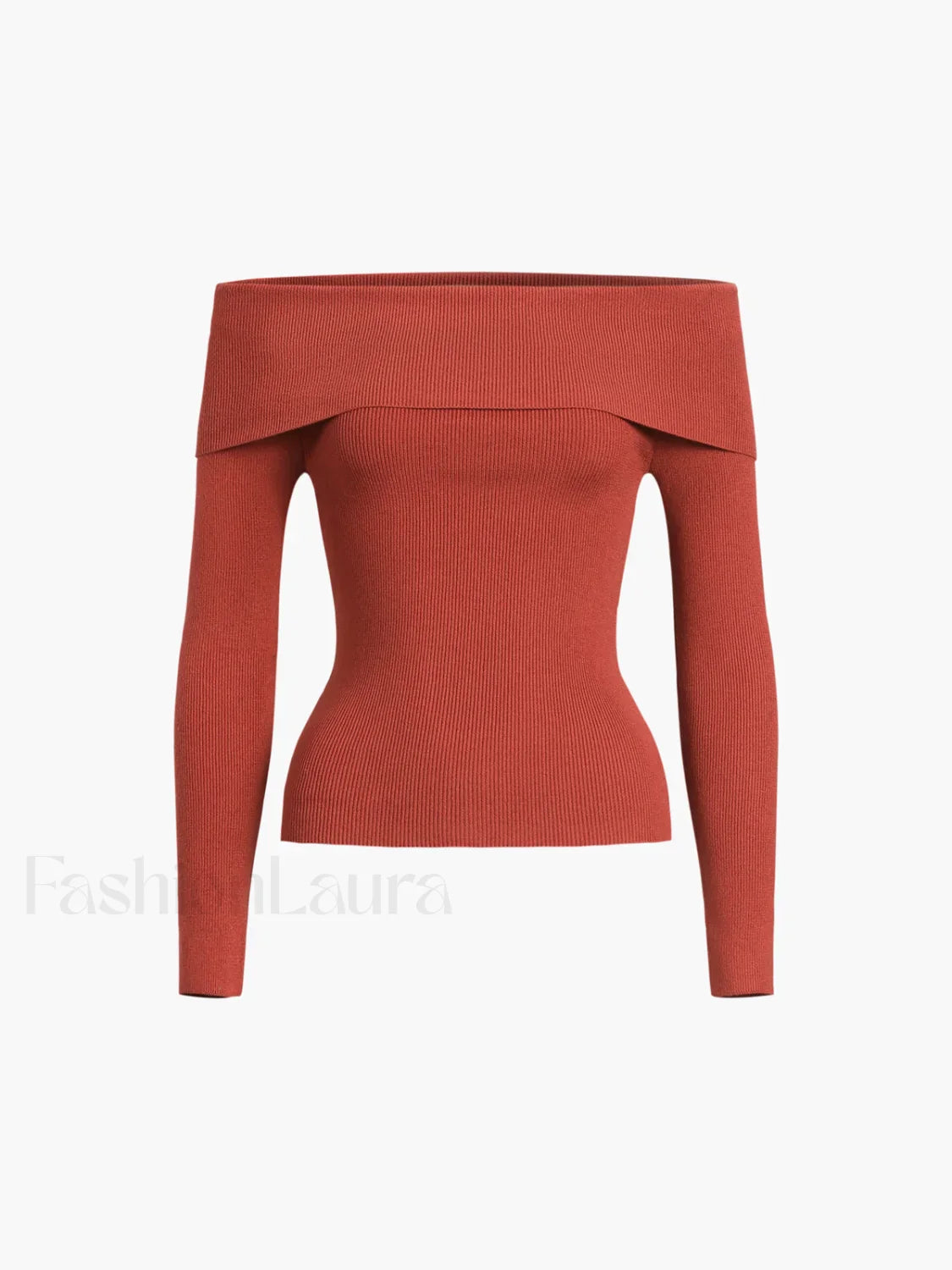 Off Shoulder Overfold Trendy Long Sleeve Knit Top