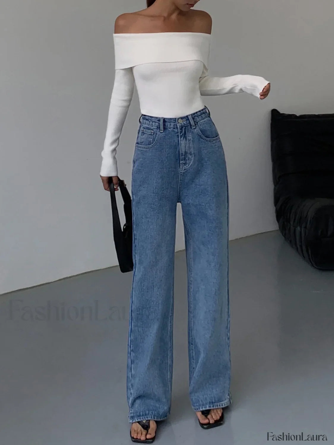 Off Shoulder Overfold Trendy Long Sleeve Knit Top