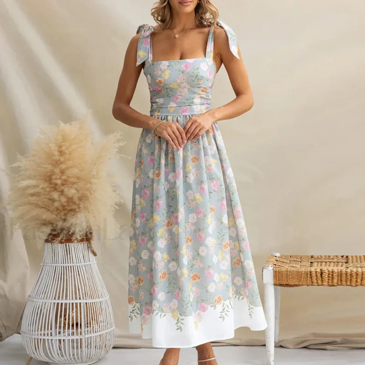 Off-Shoulder Pleated Floral Dress