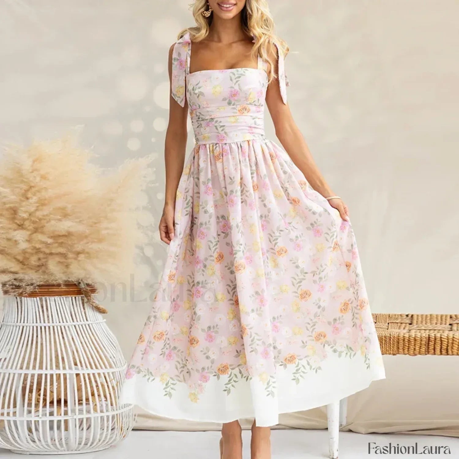 Off-Shoulder Pleated Floral Dress