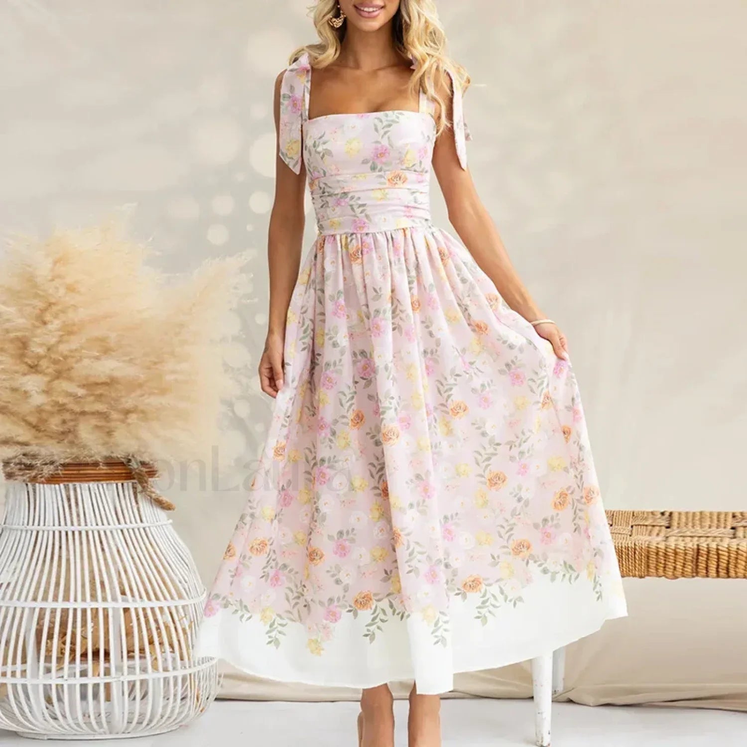 Off-Shoulder Pleated Floral Dress