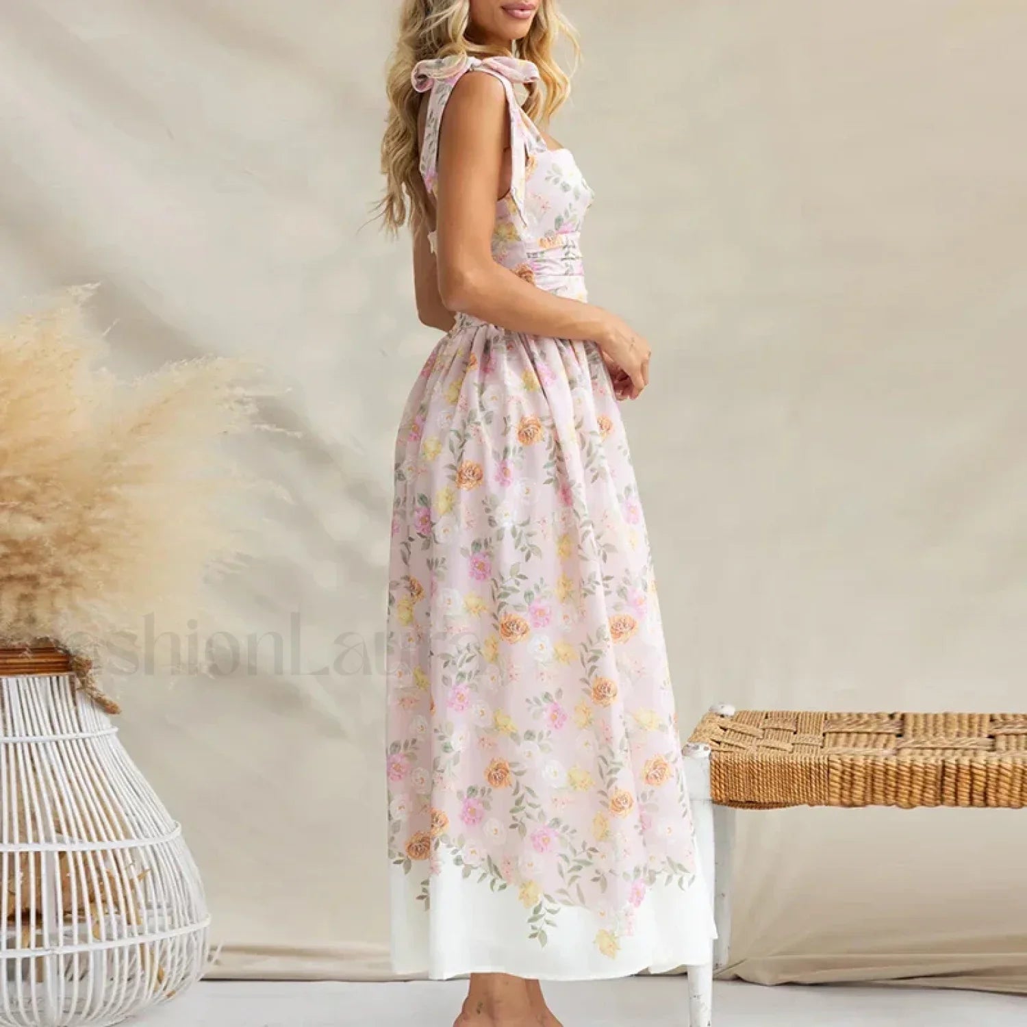 Off-Shoulder Pleated Floral Dress