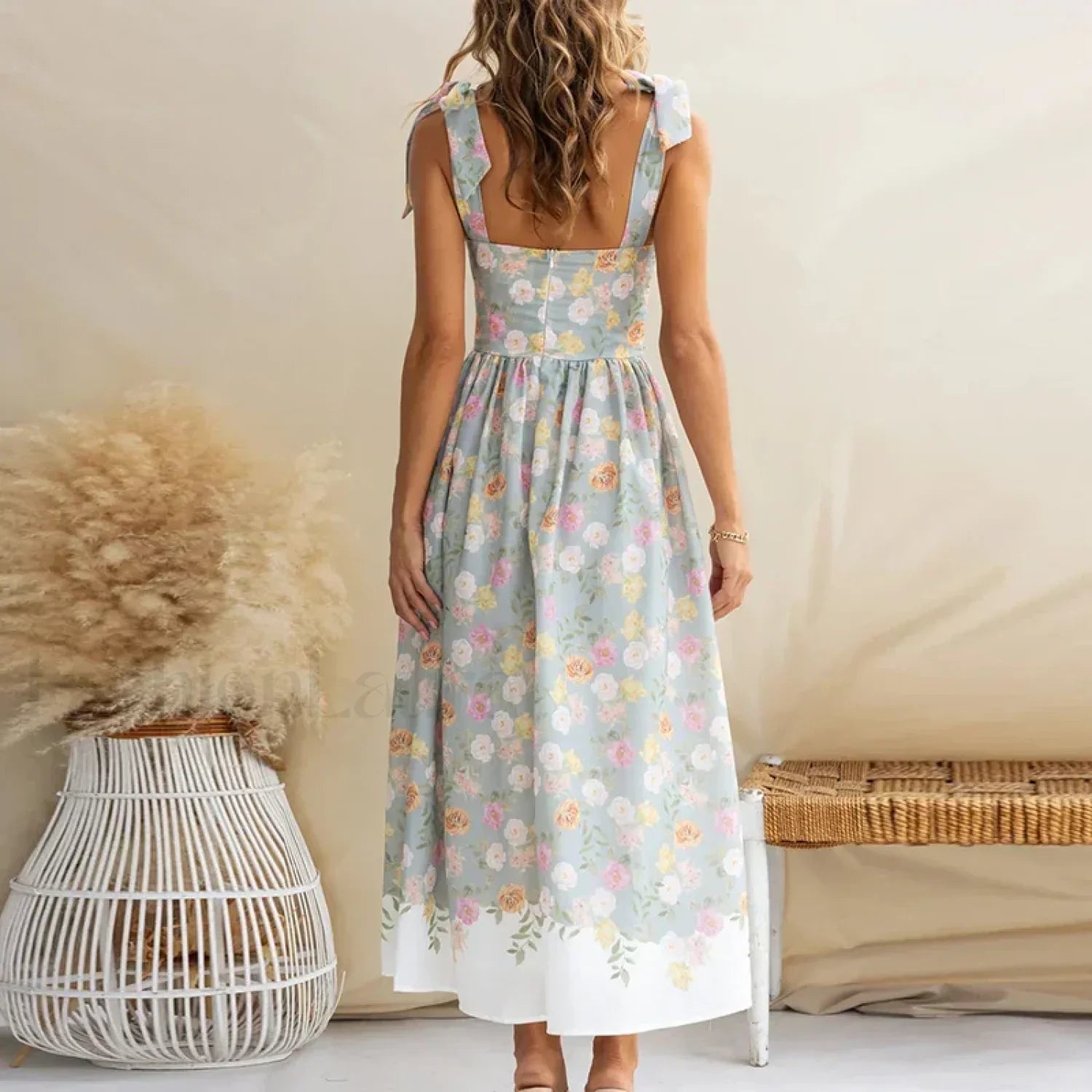 Off-Shoulder Pleated Floral Dress