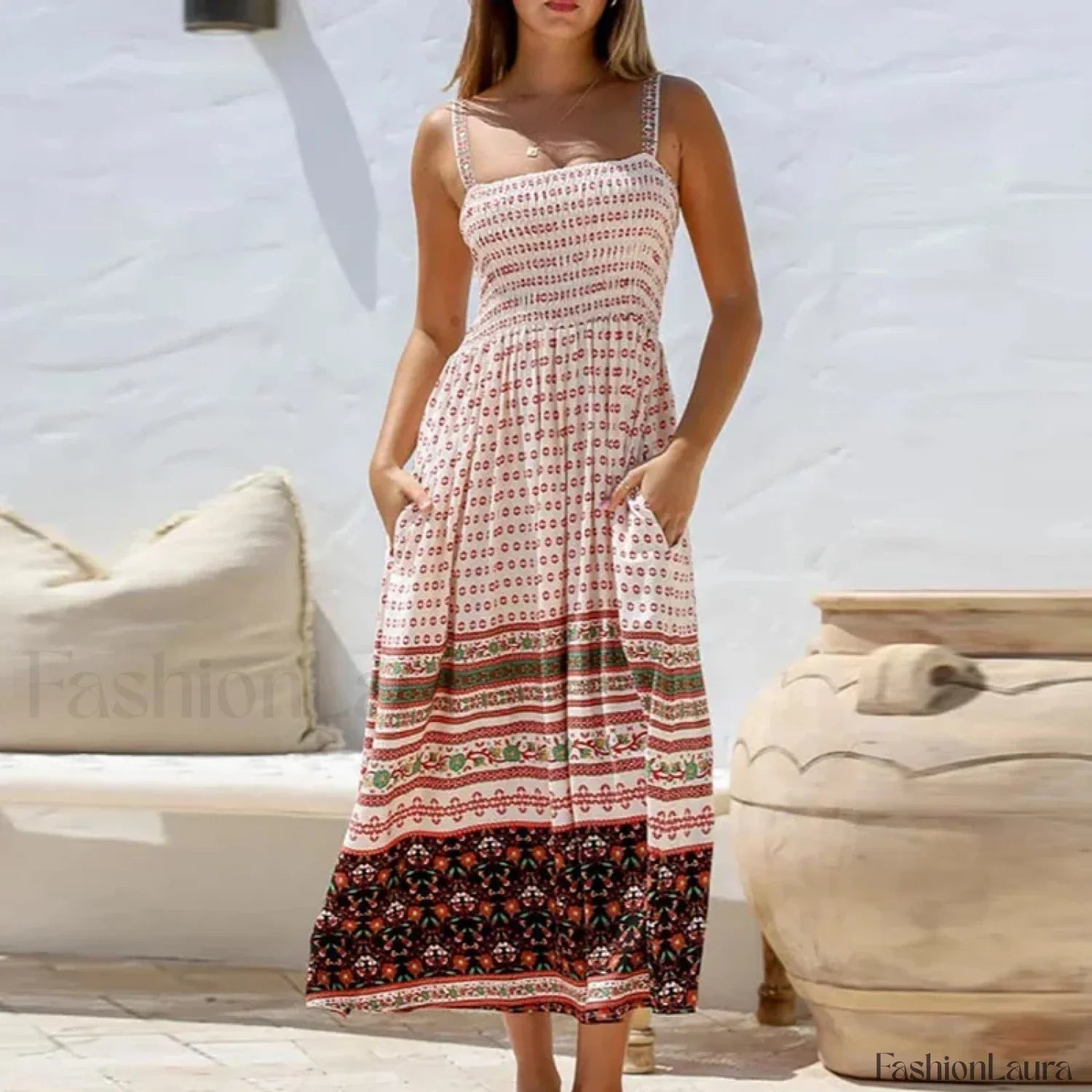 Off-Shoulder Pocket Boho Dress