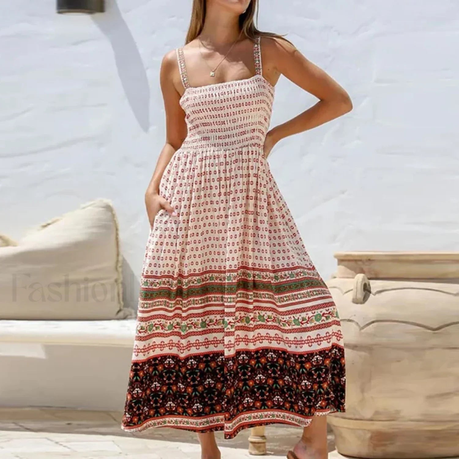 Off-Shoulder Pocket Boho Dress